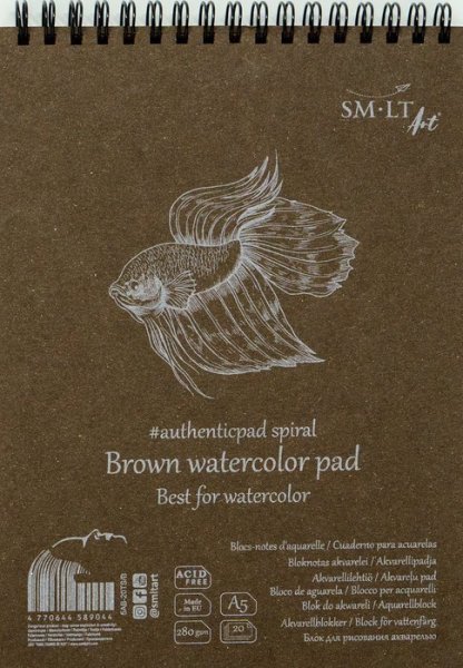 SMLT art Blok Authentic, akvarel hnědý papír A5, 20 listů, 280 g/m2, spirála